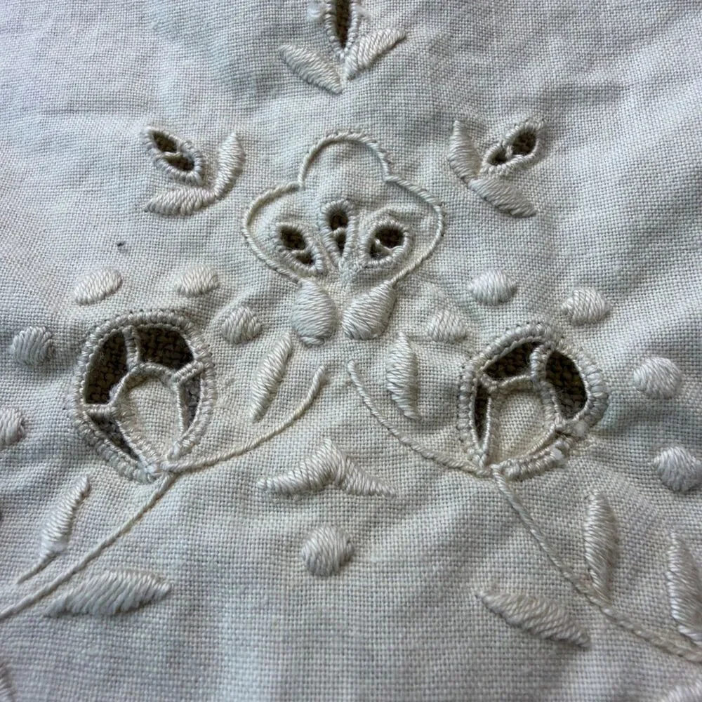 Vintage Embroidered Boudoir Pillowcase Sham Cutwork Lace European Style 13x14